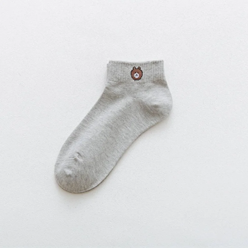 Новые модные однотонные хлопковые носки с медведем женские летние короткие носки тапочки женские повседневные Мягкие носки-подследники
