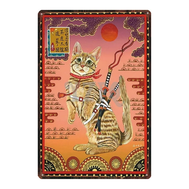 Японский ukiyoe кошачий знак для домашнего животного металлическая жестяная