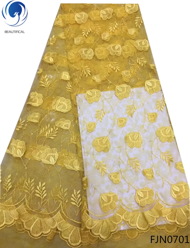 

Beautifical African Lace Fabric 2018 High Quality Lace Embroidery Fabric 2018 tulle lace fabrics with beads 5yards/lot FJN07