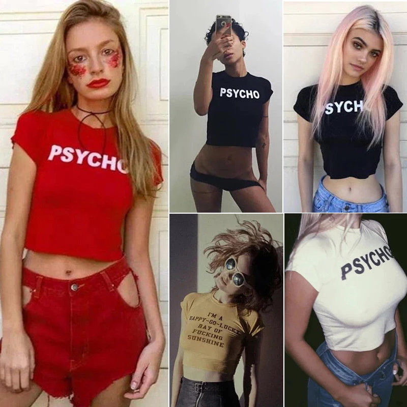 2018 New Fashion Summer Crop Tops Women Letter Print Casual Cotton T-Shirt Short Sleeve Summer Tops Tee Street Wear