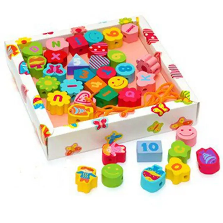 Children s wooden font b toys b font garden beaded alphanumeric color blocks threading Math font