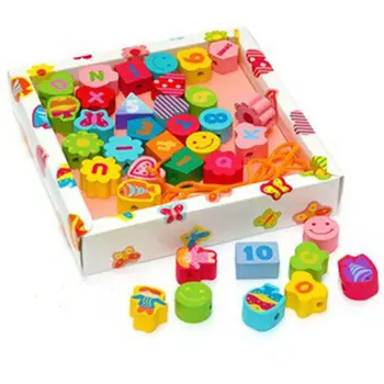 

Children's wooden toys garden beaded alphanumeric color blocks threading Math Toys wooden toy kids children birthday gift