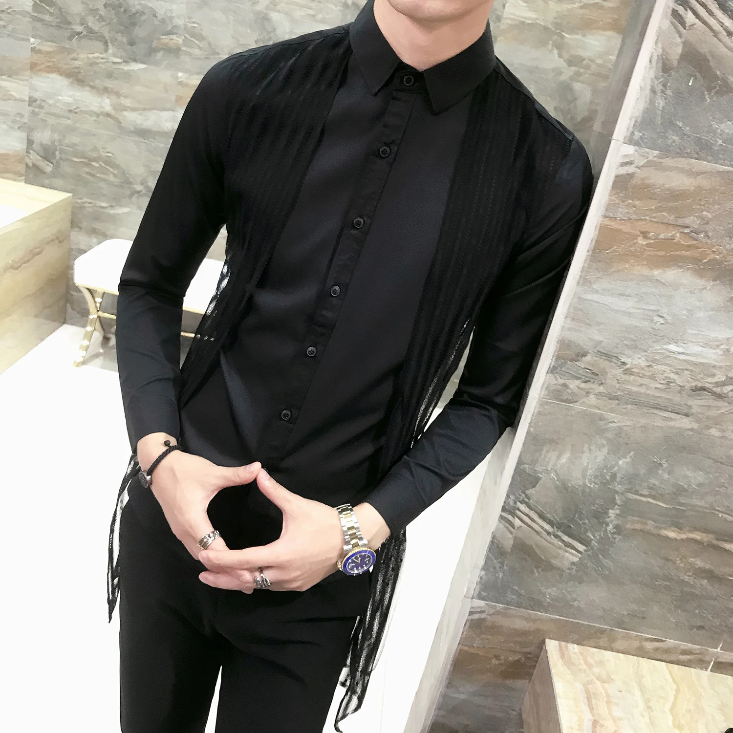Hemden Herren 2018 мужские новые рубашки длинные белые платье корейский стиль одежда