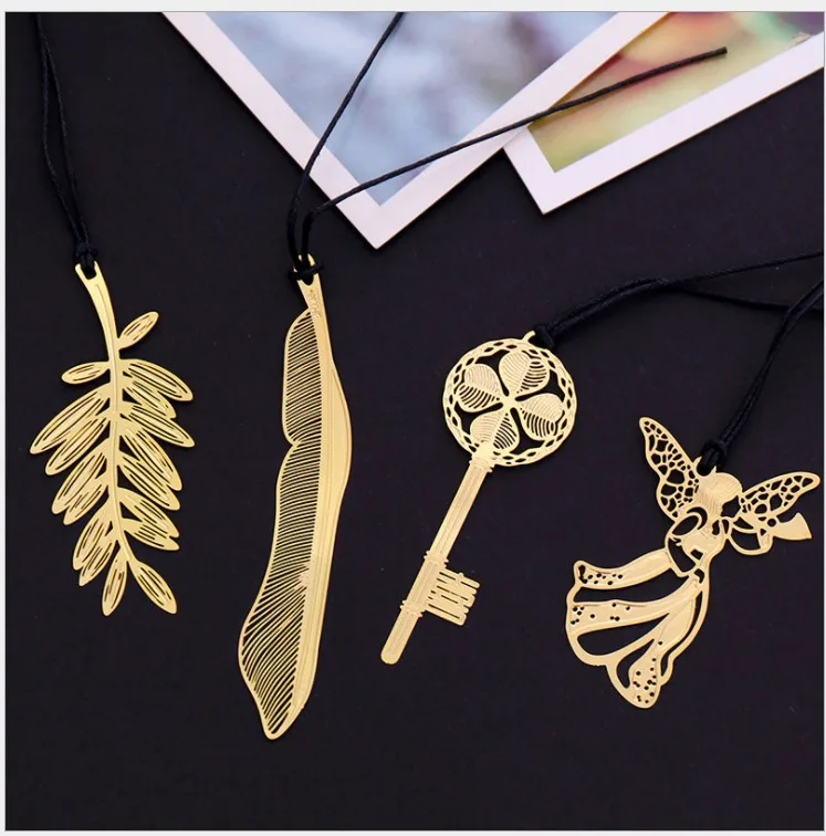 

50PCS Korean Stationery Cute Gold Metal Bookmark Vintage Key Feather Angel Bookmarks Paper Clip for Book wedding favor birthday