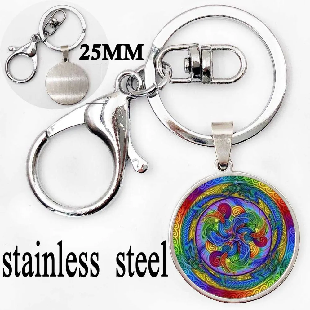 Fashion High Quality Keychain Glass Yoga Pattern Key Chain Mandala Handmade Art ring India Women Religious Jewelry | Украшения и