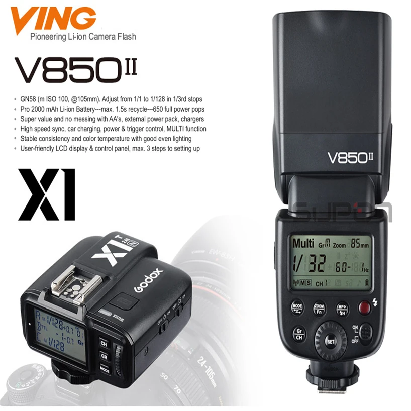 Godox V850II Flash GN60 2 4G Беспроводная X СИСТЕМА литий ионная батарея Speedlite + X1T S триггер для