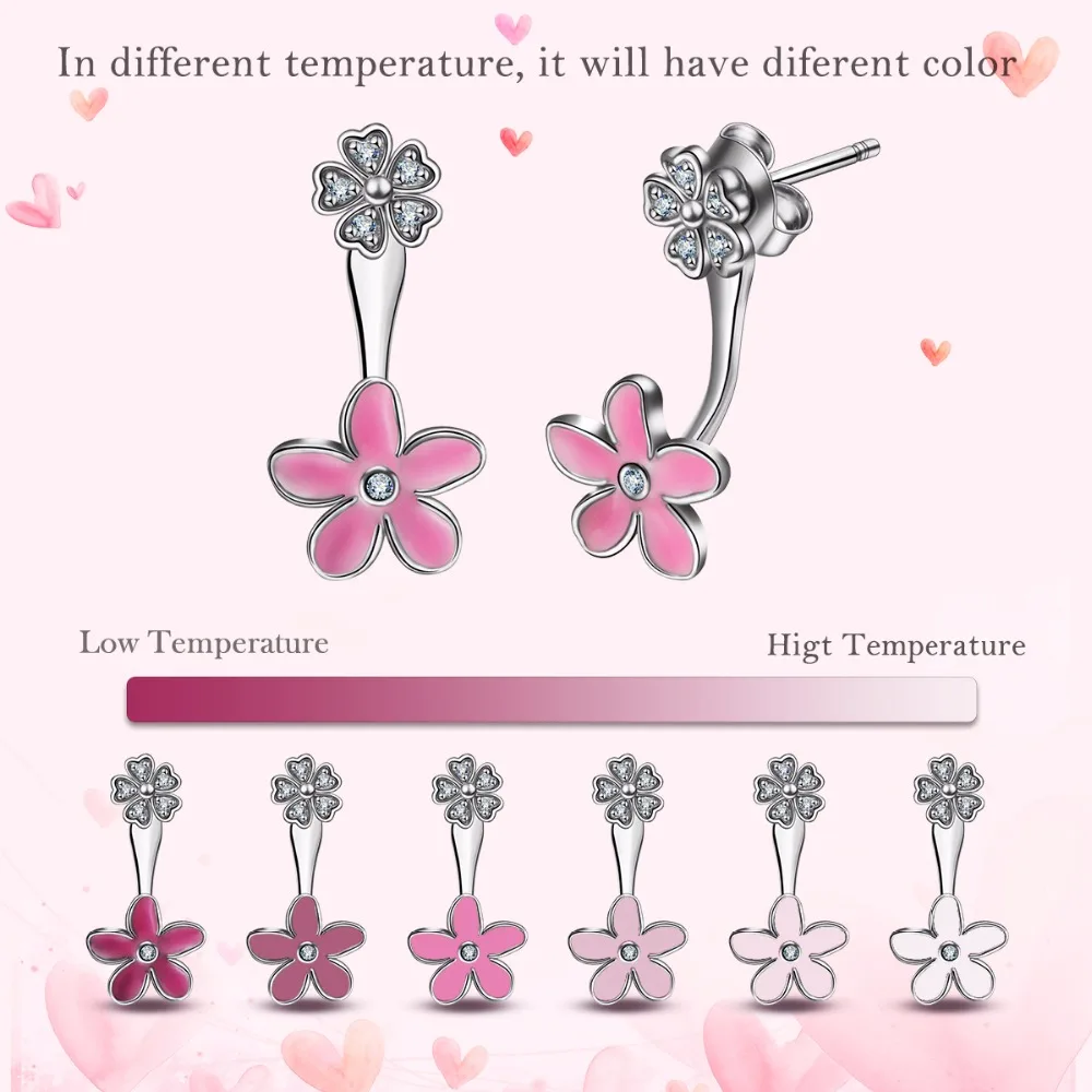 

Angel Caller Real 925 Sterling Silver Pink Blossom Drop Earrings Temperature magic Dangle Earrings for Women Fine Jewelry