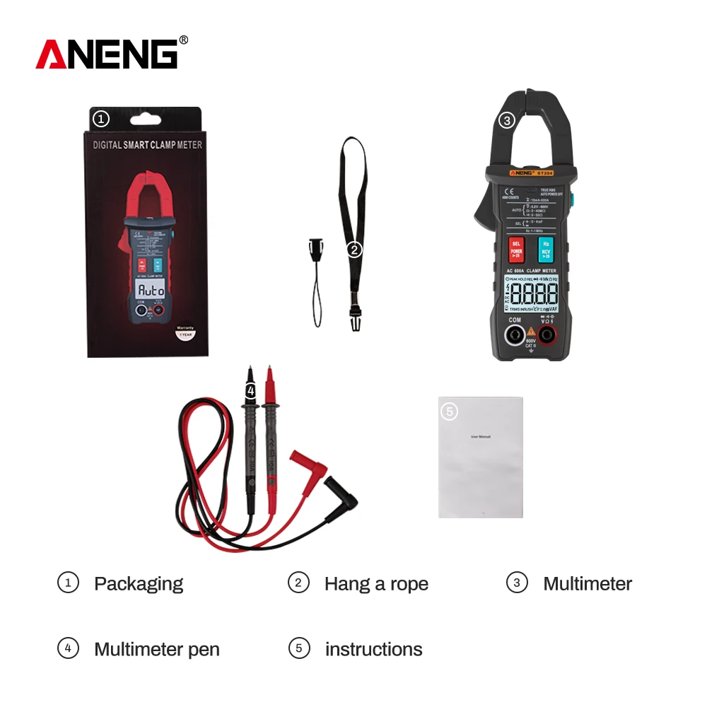 ANENG ST204 Clamp Meter 4000 Counts AUTO digital DC/AC Current Voltage Clamp Analog Multimeter True Rms pinza amperimetrica - Цвет: Черный