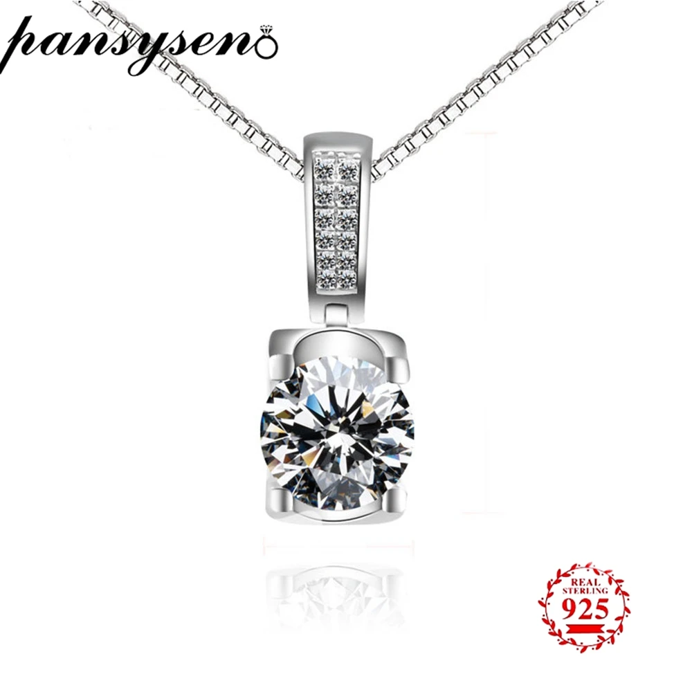 

PANSYSEN 2019 New Fashion AAAA Cubic Zirconia Drop Pendant Necklaces Real Silver 925 Jewelry Diamond Necklace Women Jewelry Gift