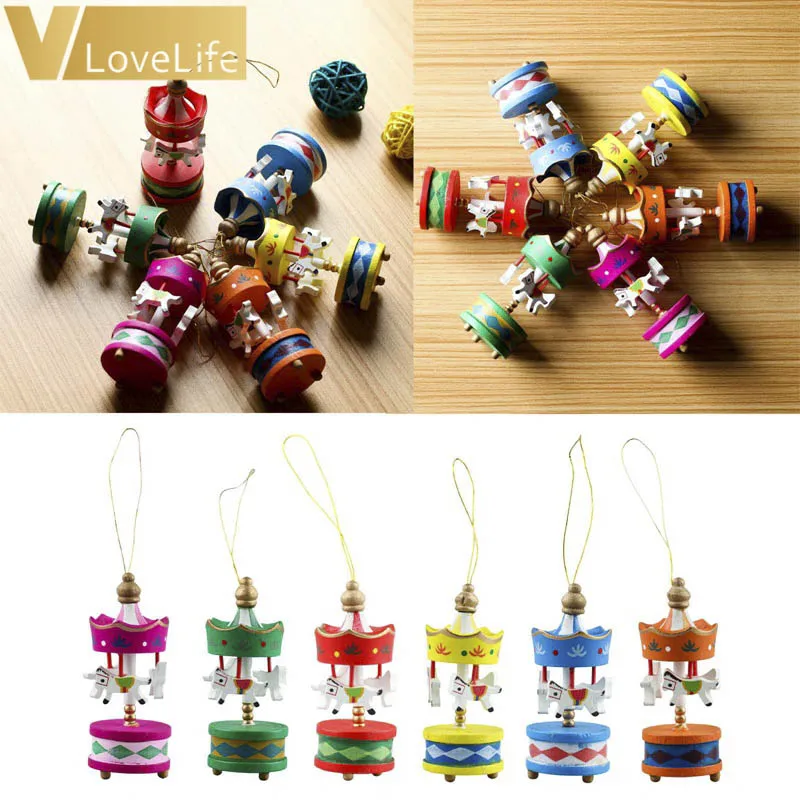 

6pcs Merry Christmas Wood Carousel Horse Ornaments,Mini Beautiful Wooden Xmas Children Gift Toy New Year Christmas Gifts Pendant