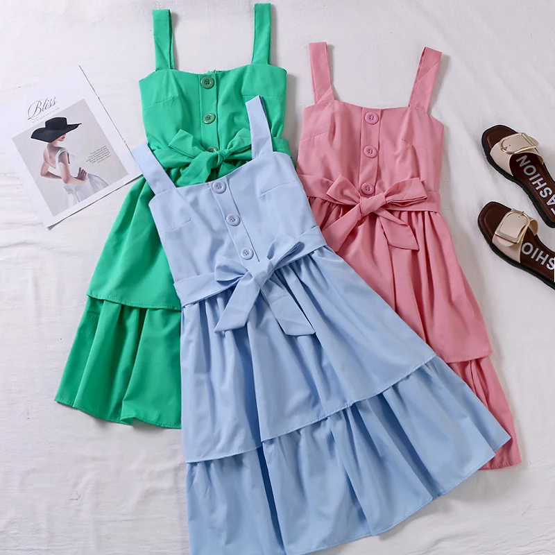 

Double Layer Mini Cake Dress Women Single Breasted Bow Tied High Waist Dress Female Summer Off Shoulder Belted Slim Beach Dress