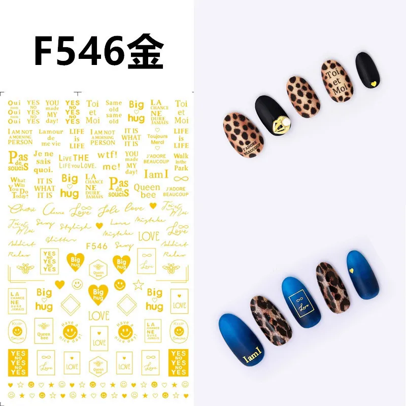 

7 Sheets 3D Letter Word Nail Stickers Gold Black Silver Colorful Nail Art Decals Summer Patterns Wraps Adhesive Manicure