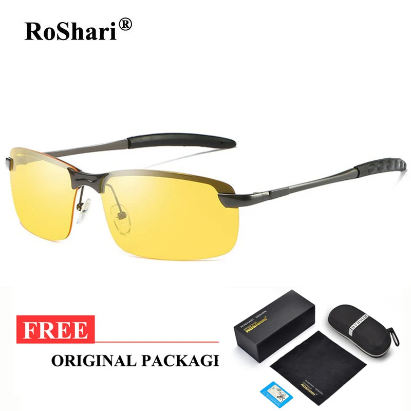 RoShari, Модные поляризованные солнцезащитные очки для мужчин, для вождения автомобиля, день, ночное видение, антибликовый поляризатор, солнцезащитные очки для мужчин, gafas de sol - Цвет линз: Grey 2