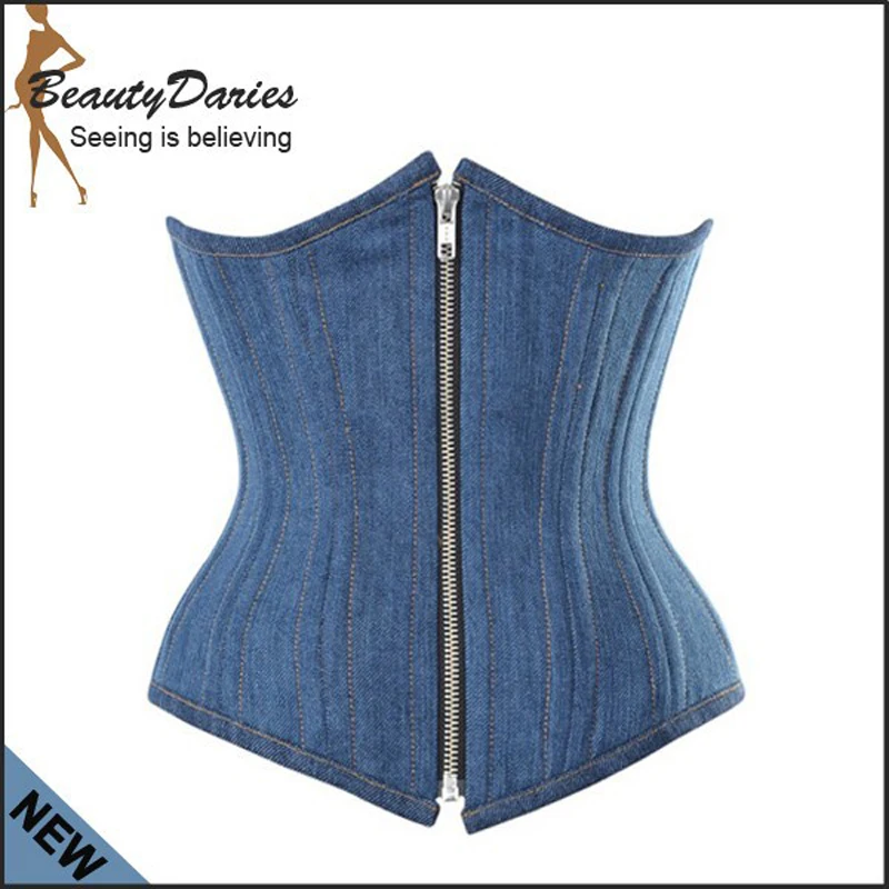 2014 Women Sexy Denim Corset Underbust Waist Training Corsets Blue