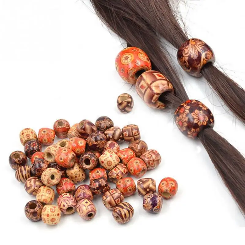 

50Pcs Dreadlock Bead Wooden Hair Beads Braiding Big Hole Dreadlock Bead Ring Tubes For Braiding Hair Extension Accessories #12