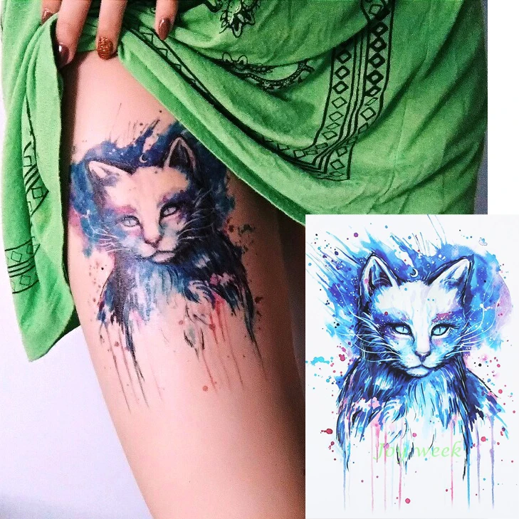 

Waterproof Temporary Tattoo Sticker big size blue cat tattoo 21*15cm tatto stickers flash tatoo fake tattoos for men women