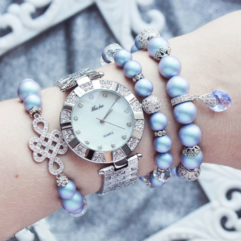 

Ladies Watches With Rhinestones MISSFOX 22mm Watchband Waterproof Gold Silver Bracelets For Women Quartz Watches With Gift Box