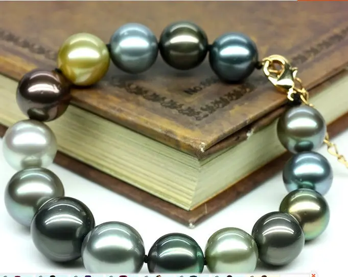 

single strand 10-11mm round tahitian black grey multiclor pearl bracelet7.5-8