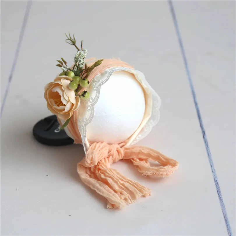 Vintage Newborn Flower Bonnet Baby Girl Floral  Hat Photography Props Newborn Flower Hat Photo Prop 3