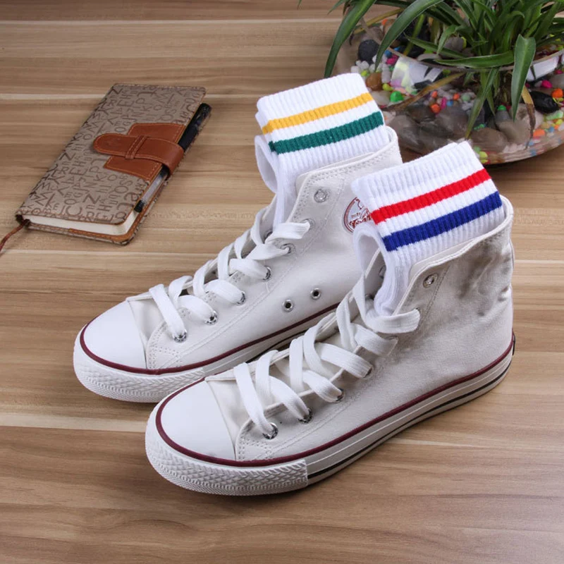 Распродажа Классические Для женщин хлопчатобумажные носки с полосками белый модные яркие женские носки носок в стиле ретро