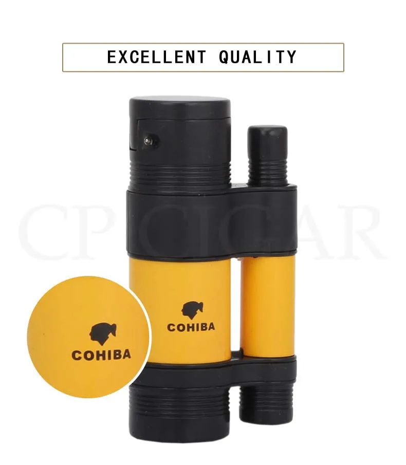 COHIBA 3 факел зажигалки ветрозащитный Карманный металлическая коробка для сигар легче, чем газ-бутан Роскошная Зажигалка для сигаретной сигареты встроенный сигары удар