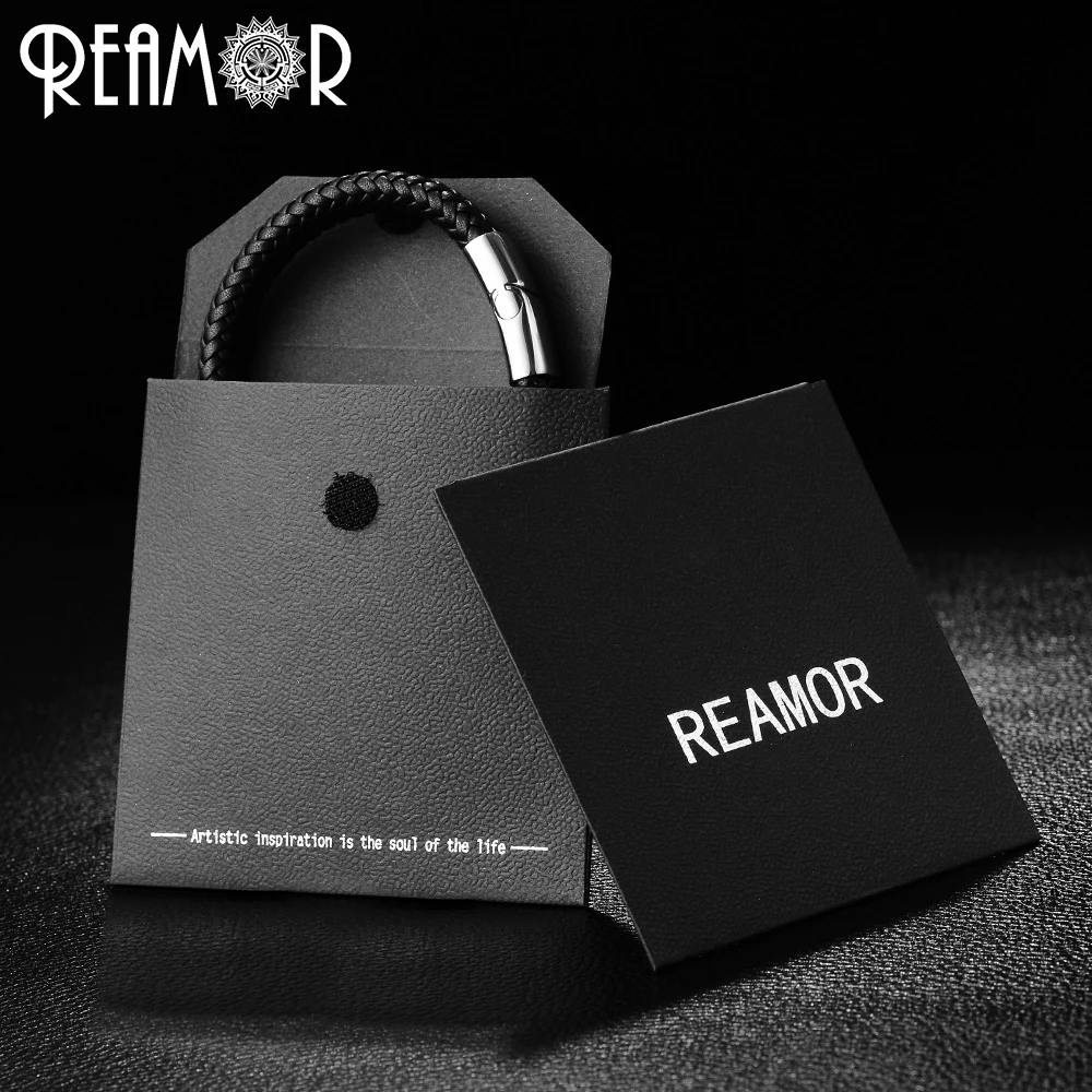 REAMOR 316L нержавеющая сталь Буква H стиль мужской браслет с подвесками широкий
