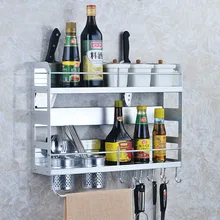 Космический алюминиевый двойной кухонный стеллаж для хранения подвеска приправа подставка для подвешивания на стену LU50711