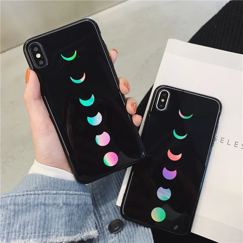

Colorful Laser moon eclipse phone case for iphone XS Max XR XS shiny soft silicone case for iphone 6 6s 7 8 Plus case cover