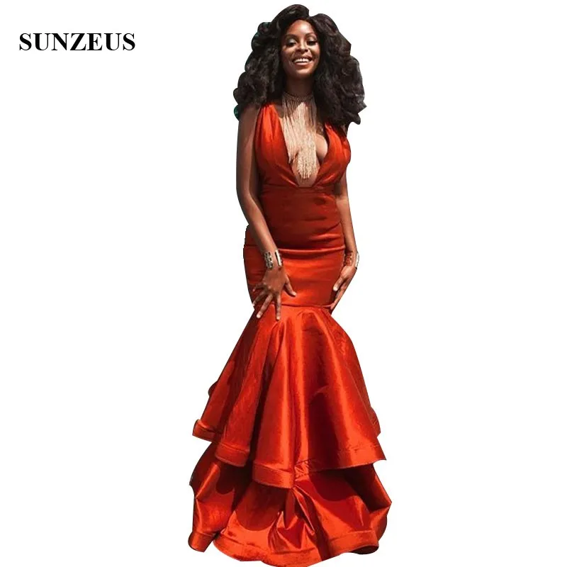 Mermaid Prom Dress Voor Zwarte Meisjes V-hals Sexy Vrouwen Partij Jurken Tiered Rok Lange Satijnen Formele Gewaden Mermaid Prom Dress Voor Zwarte Meisjes V-hals Sexy Vrouwen Partij Jurken Tiered Rok Lange Satijnen Formele Gewaden