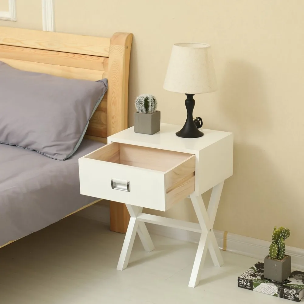 Newest Bedside Desk Tea Table Couch Side with One Drawer X Leg Modern Retro Decor Furniture Storage Bedroom Living Room