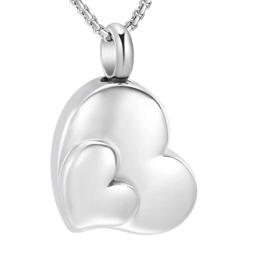 JJ001 Double Heart Memorial Urn Necklace Engravale Stainless Steel