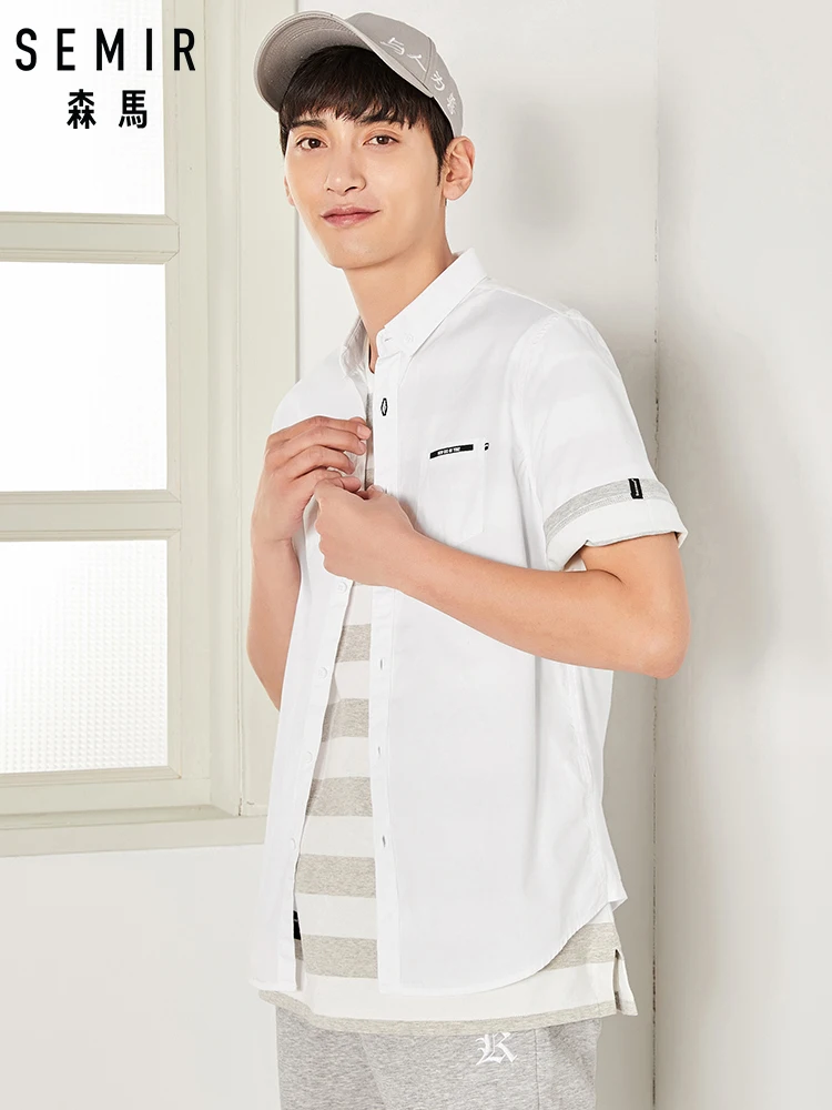 

SEMIR Short sleeved shirt men cotton casual shirt men's summer new Korean half-sleeved shirt personality student shirt