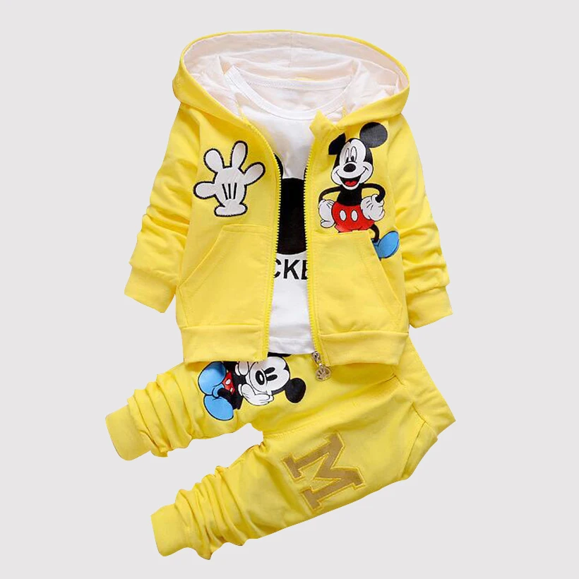 

2018 Autumn baby clothing girl / boys kids minnie mickey girls boys clothes t-shirt+coat+pants 3 suit Girls Boys clothing sets