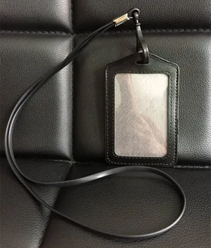 

1pcs Black Color Vertical PU Work Card ID Business Card Badge Holder + Silicone Neck ID Lanyard Strap with Plastic Clip