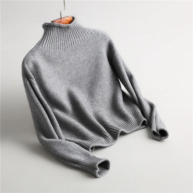 Осенне-зимний пуловер с длинными рукавами и стоячим воротником, теплый плотный вязаный пуловер, свитера для женщин, винтажный вязаный свитер