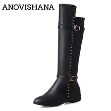 ANOVISHANA/Сапоги до колена; женские высокие сапоги; сезон осень-зима; обувь для свадьбы; мотоботы в стиле панк; botas bottines bootiesD440