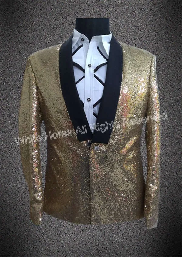 Zlatá bunda Pánská Zlatá sako pro muže Zlatá státní bunda Sequin Stage Jacket Men Singer Men Costumes Performance