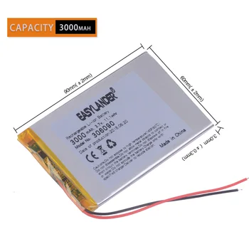 

3pcs /Lot 3.7V 3000mAh 306090 Lithium Polymer Li-Po li ion Rechargeable Battery cells For Mp3 MP4 MP5 GPS mobile bluetooth