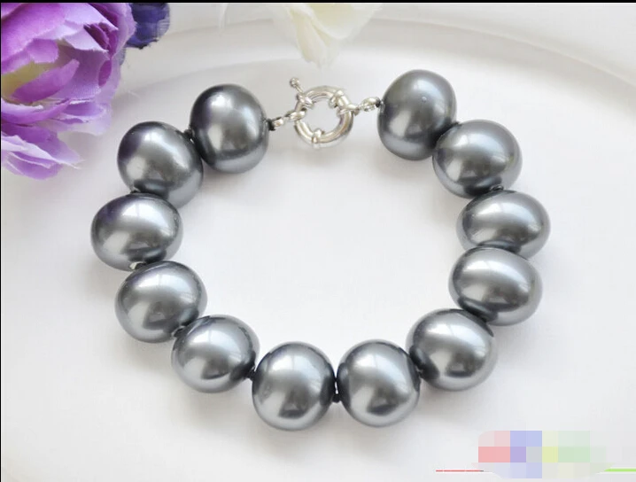 P5165 8 &quot20 ММ TAHITIAN BLACK EGG жемчужный браслет в виде ракушек из южного моря @ ^