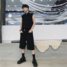 Летние мужские модные комбинезоны, комбинезон с вышитыми буквами, мульти-карман, хип-хоп, без рукавов, мужской комбинезон