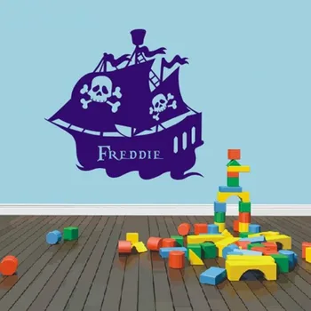 

Personalized Name PIRATE SHIP Cartoon Vinyl Wall Decals Wallpaper Wall Stickers Wall Art For Children Kids Room Decoration