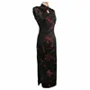 Черно-красное традиционное китайское платье Для женщин атлас с цветочным узором, чонсам, китайский шелковый халат: Размеры S M L XL XXL XXXL J3035 ► Фото 2/6