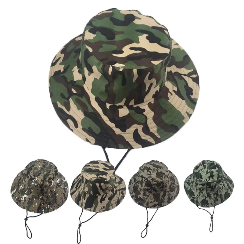 Summer Military Sun Hat Neutral casual wide-brimmed Bucket Hats Outdoor training adjustable camouflage caps Free shipping sale | Аксессуары