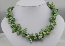 Collar de Perlas de Agua Dulce Irregular Verde Playa Estilo de La Moda Collar de perlas de agua dulce Barroco collar Fino