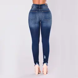 Skinny джинсы с рваными коленками джинсы для женщин для Slim Fit джинсы Уличная удобные повседневное узкие брюки мотобрюки