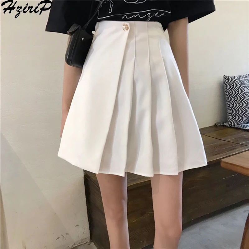

Hzirip New Vintage Sweet Loose 2019 Summer Women Korean Fashion High Elastic Waist Casual All-Match A-Line Elegant Mini Skirts