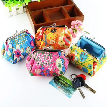 

Embroidered fabric coin purse Women Lady Retro Vintage Flower Small Wallet Hasp Purse Clutch Bag