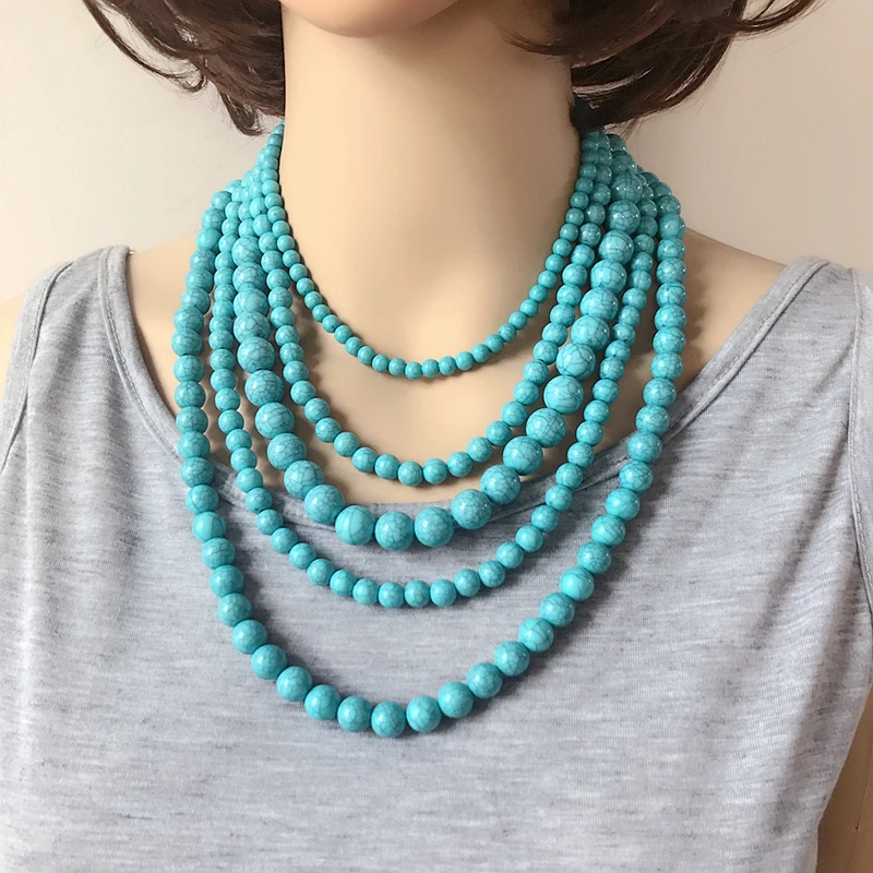 New Statement Chunky Five Layers Acrylic Marble Beads Collar Necklace 3 Colors For Women Women Necklace