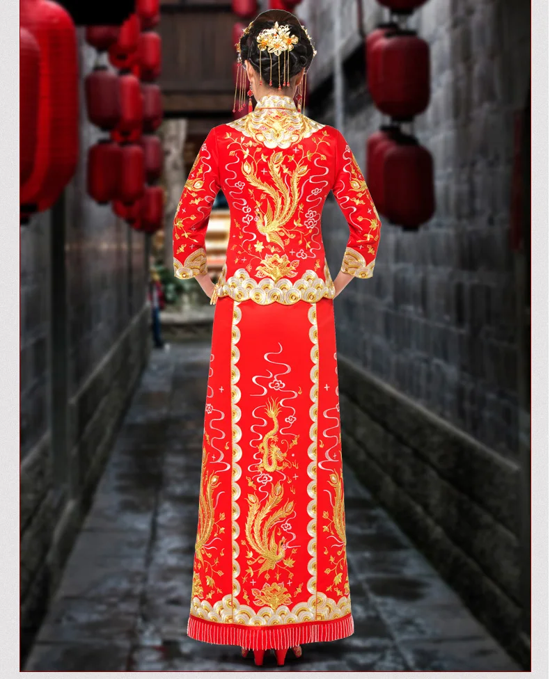 Longfeng невесты платье юбка тонкий торжественное платье Cheongsam вечернее платье Красный китайский стиль винтаж торжественное платье костюм