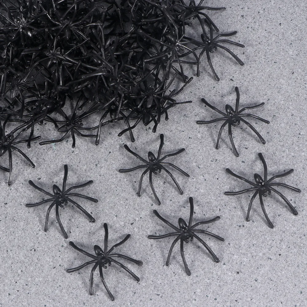 100 Pcs/Lot Plastic Fake Spider Practical Jokes Props Realistic Spider for Prank Halloween Party Decoration